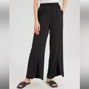 Nap Loungewear Black Silky Satin Wide Leg Slit Front Seam Size XS/S